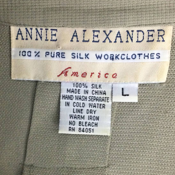 Annie Alexander Silk Work Clothes Mock Collar Long Sleeve Button Down Shirt L - Picture 6 of 14